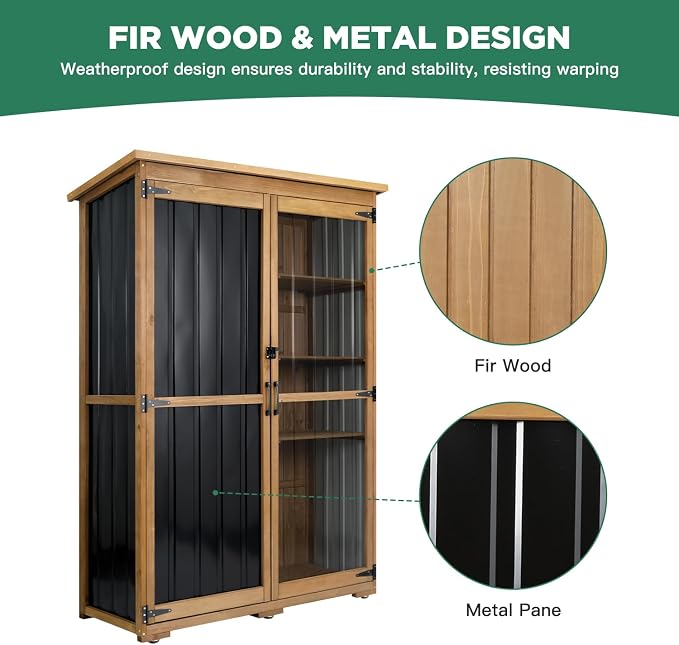 Ketive Outdoor Storage Cabinet, Wood & Metal Storage Shed - Image 3