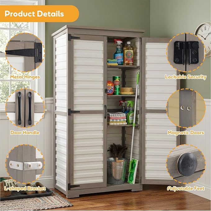 Outdoor Storage Cabinet, Wood & Plastic Garden Shed - Image 6