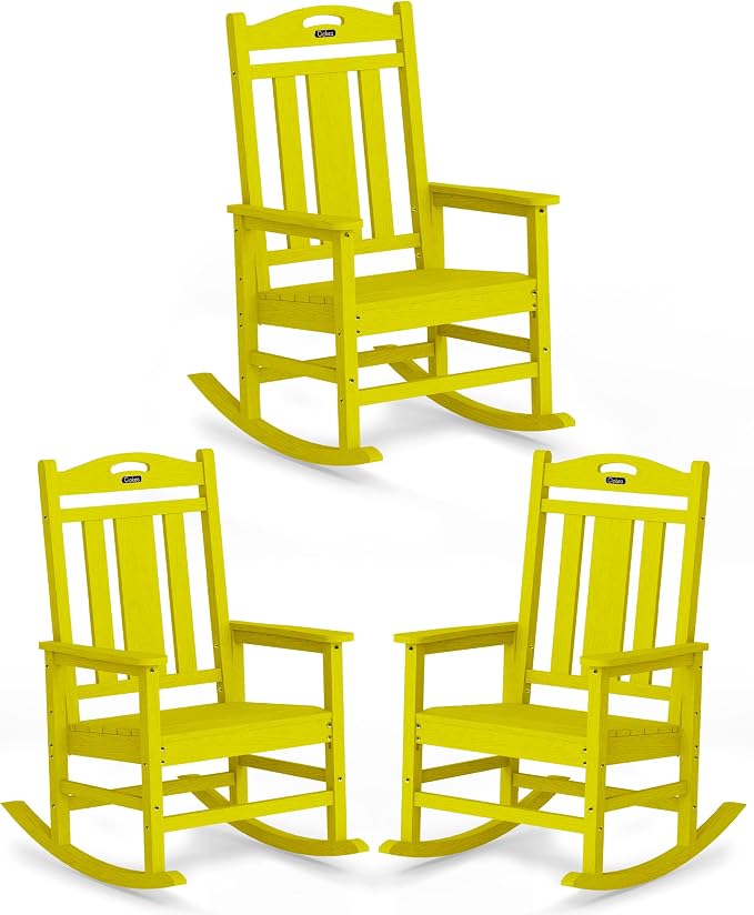 Oversized Outdoor Rocking Chairs Set of 3, 380lbs Heavy-Duty Large Patio Rocker by CIOKEA