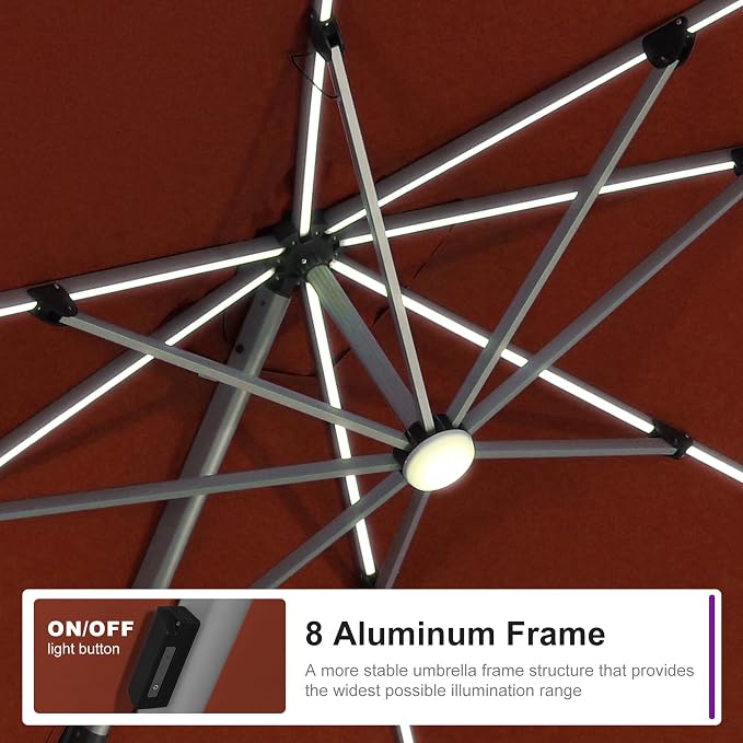 PURPLE LEAF Cantilever Patio Umbrella 9' X 9' Solar LED Light, Brick Red | - Image 2