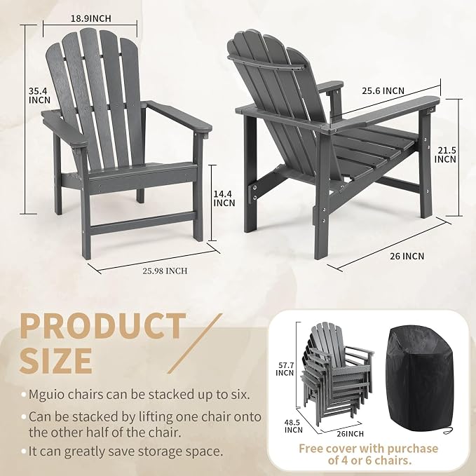 Oversized Stackable Adirondack Chair Set of 4, HDPE Fire Pit Chair | All-Weather - Image 3