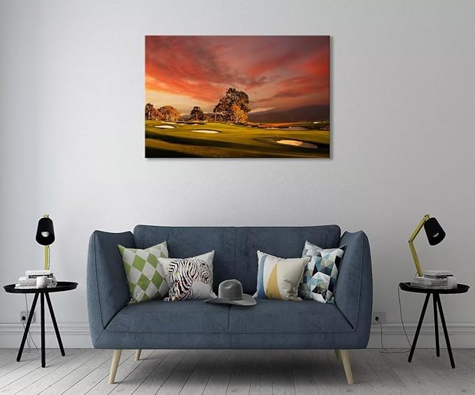 chenchenArt Coastline Golf Course Wall Art for Living Room Bedroom Bathroom Decor USA California Golf Course Picture Wall Decor for Office Golf Art Canvas Prints Framed Ready to Hang(12''H x 16''W)