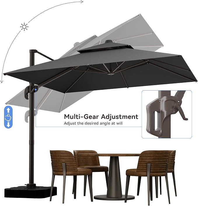 10x10FT Cantilever Outdoor Patio Umbrellas，Double Top Large Square Umbrella - Image 4