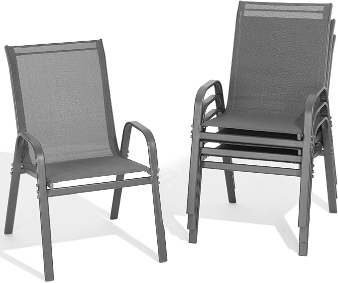 Patio Chairs Set of 4, All Weather Outdoor Dining Chairs | Stackable Dining by Dovov