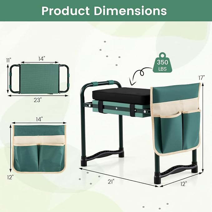 2-in-1 Garden Kneeler and Seat, Folding Garden Seat w/EVA Foam Kneeling Pad & - Image 2