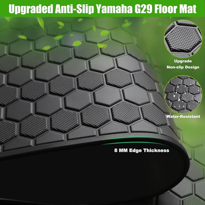 Golf Cart Floor Mat for Yamaha G29 Drive, Upgraded Non-Slip Full Coverage Liner Mats Replacement Thick Rubber, Hexagonal Pattern