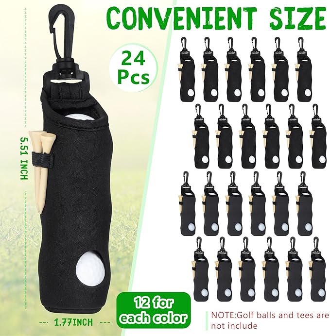 24 Pcs Golf Ball Holder Pouch with Tee Holder Keychain Belt Clip Hook Golf Carry Bag for Women Ladies Man Gifts