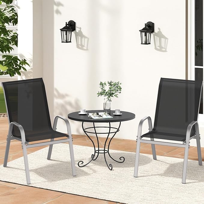 Patio Chairs Set of 2, All Weather Outdoor Dining Chairs | Stackable Dining - Image 2