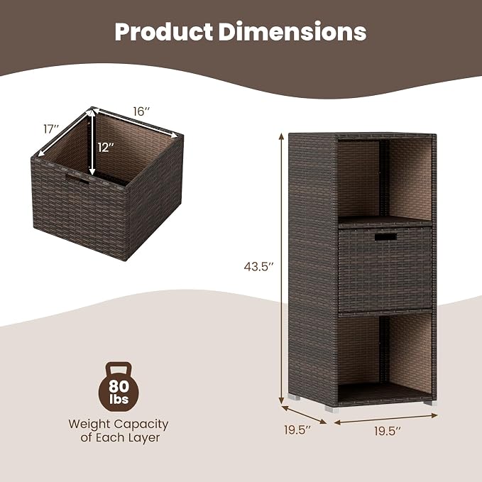 Tangkula Rattan Outdoor Storage Cabinet, Patiojoy Outdoor Wicker Cabinet - Image 6