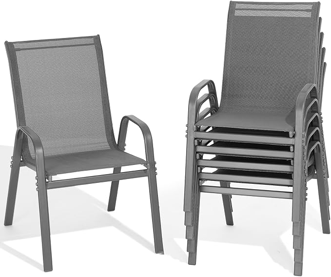 Patio Chairs Set of 6, All Weather Outdoor Dining Chairs | Stackable Dining by Dovov