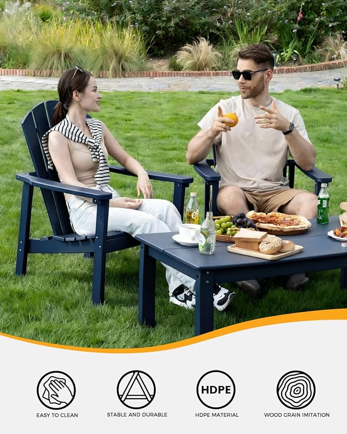 Stackable Set, 2 Chairs with Table, All-Weather HDPE, 380 lbs Each+47.2in Long - Image 3