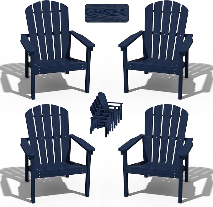 Stackable Adirondack Chairs Set of 4, Compact HDPE, All-Weather by nevilywood