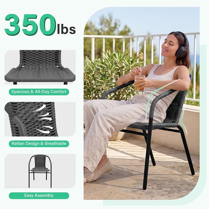 JEAREY Outdoor Patio Rattan Dining Chairs Set of 4, All Weather Stackable - Image 5