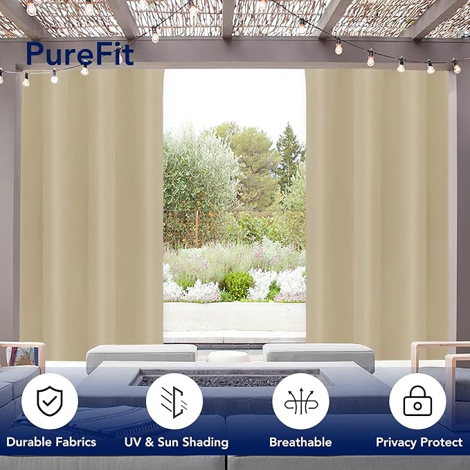 PureFit Outdoor Curtains for Patio Waterproof Weatherproof Outside Curtains | - Image 3