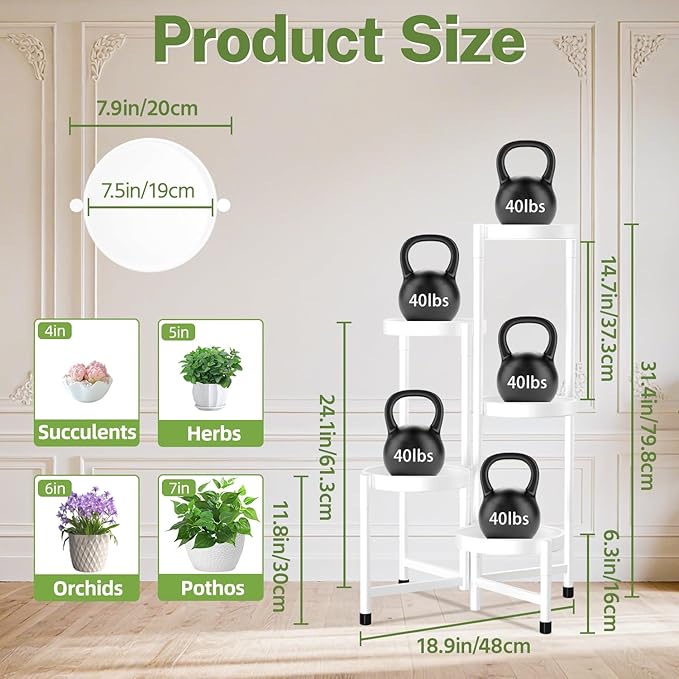 iDavosic.ly Plant Stand Indoor Outdoor, 5 Tier Metal Corner Shelf, Folding - Image 3