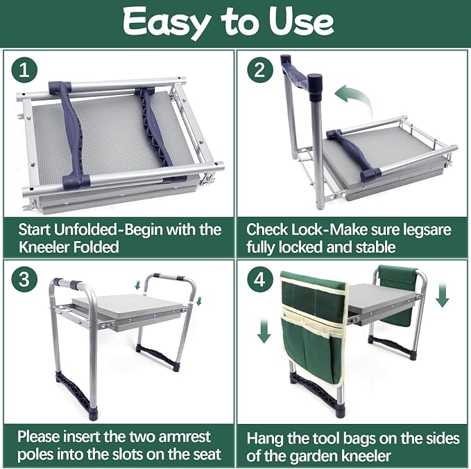 Garden Kneeler and Seat with 11.5" Wide Pad, Foldable Garden Stool with 2 Tool - Image 7