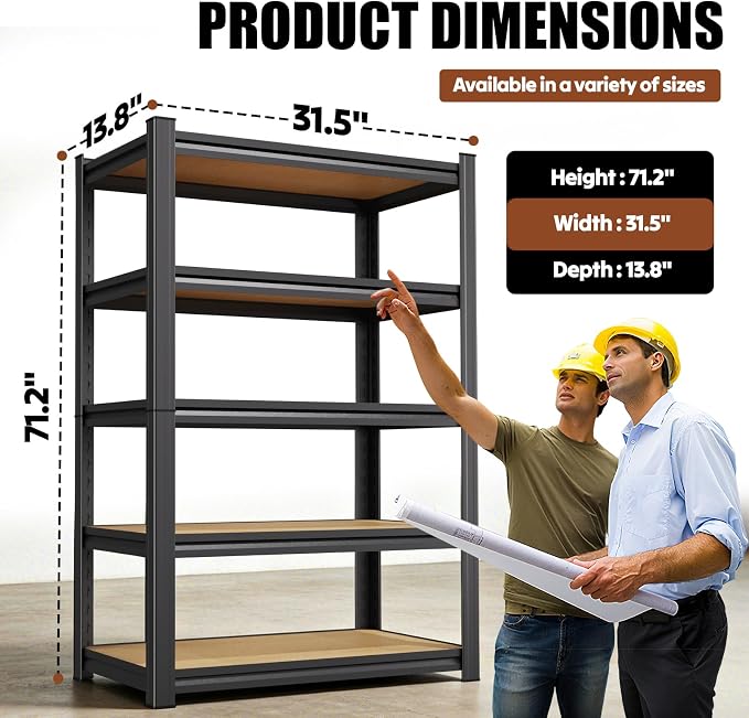 2Pack Storage Shelves, 2500lbs Garage Shelving, Adjustable Heavy Duty Shelving - Image 2