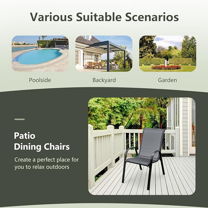 GIANTEX Patio Chairs Set of 2, Stackable Outdoor Dining Chairs - Image 8