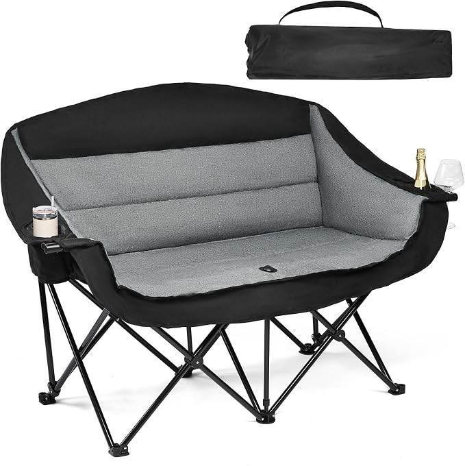 Double Camping Chair Loveseat -2 Person Oversized Padded Outdoor Camp Couch | by PUVASIA