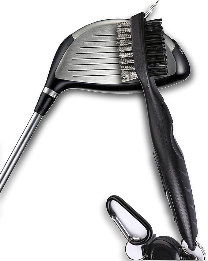Golf Towels, Microfiber Waffle Pattern Tri-fold Golf Towel - Brush Tool Kit with Club Groove Cleaner, with Clip Men Women Golf Gifts (Green Towel+Black Brush)