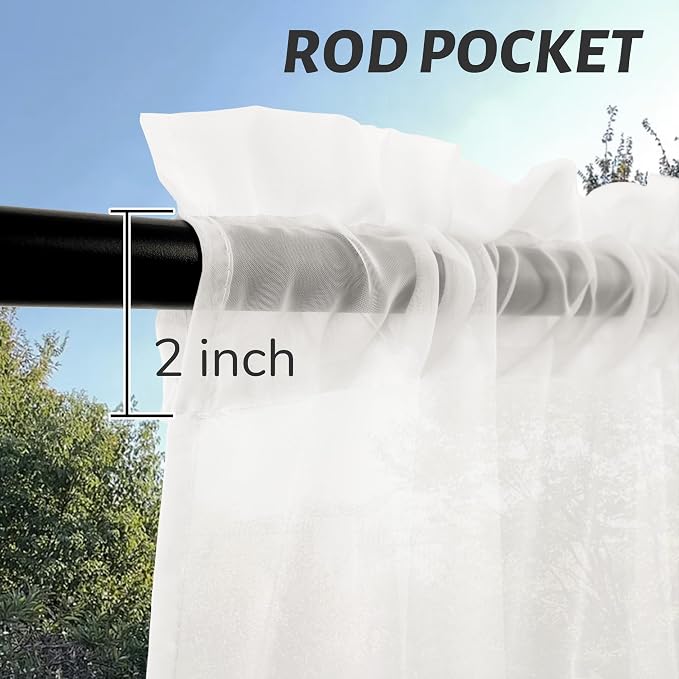 Outdoor Sheer Curtains for Patio Waterproof, 2 Panels Rod Pocket Indoor/Outdoor - Image 2