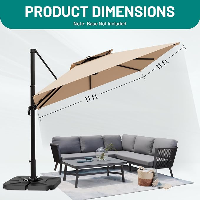 11×11 FT Double-Top Cantilever Patio Umbrella, Outdoor Umbrellas - Image 7