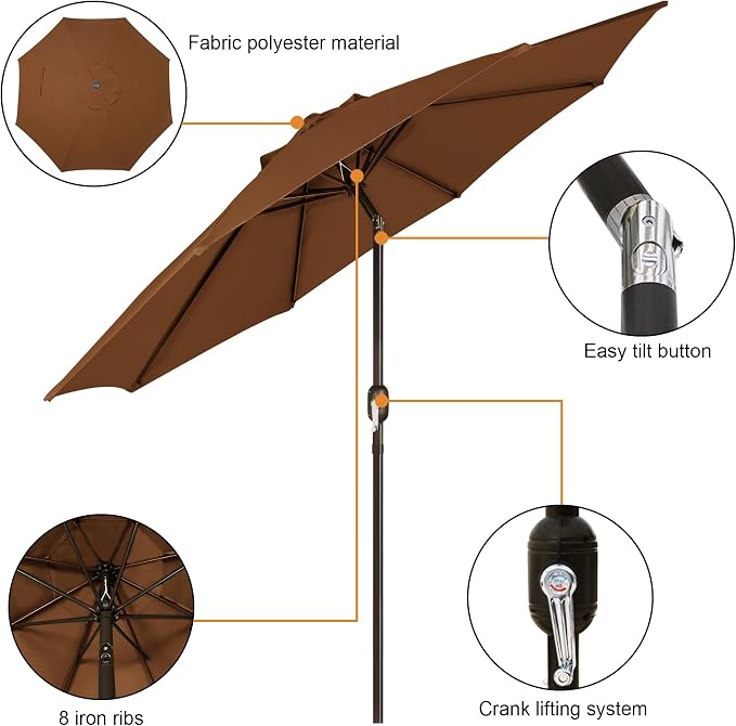 9' Outdoor Patio Umbrella, Outdoor Table Umbrella, Yard Umbrella, Market - Image 2