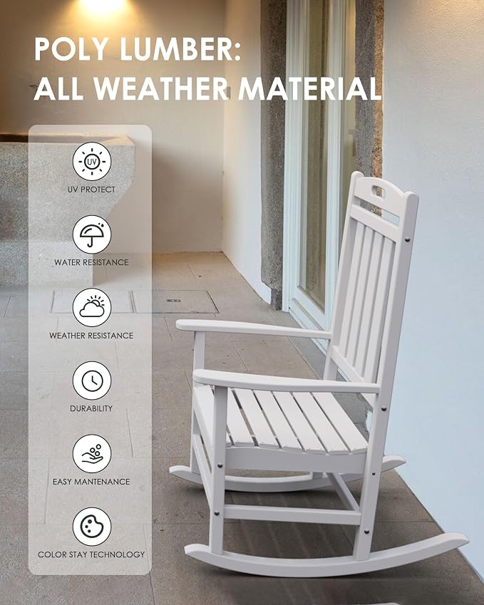 Outdoor Rocking Chair Set of 6, All-Weather Resistant Poly Lumber Rocker Chair - Image 4