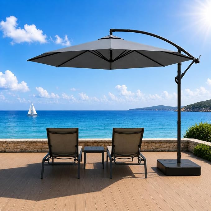 10FT Patio Umbrella with Base, Outdoor Umbrella Pool Umbrella Cantilever by Meulbaty