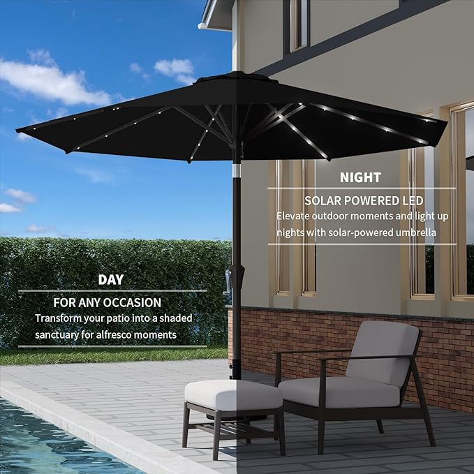 9FT Patio Umbrella with Solar Lights, Outdoor Market Umbrella with Tilt and - Image 3