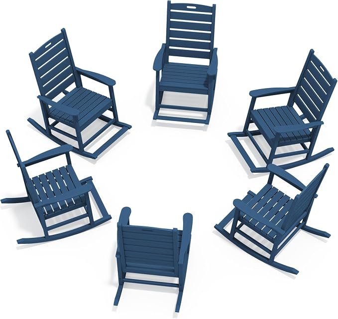 SERWALL Outdoor Rocking Chair Set of 6, Oversized HDPE Rocker, All Weather by SERWALL