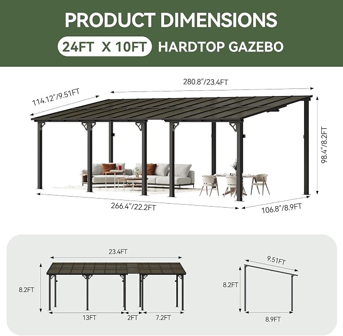Aoxun 24’x10’ Gazebo with Aluminum Frame & Polycarbonate Panel, Outdoor Patio - Image 2
