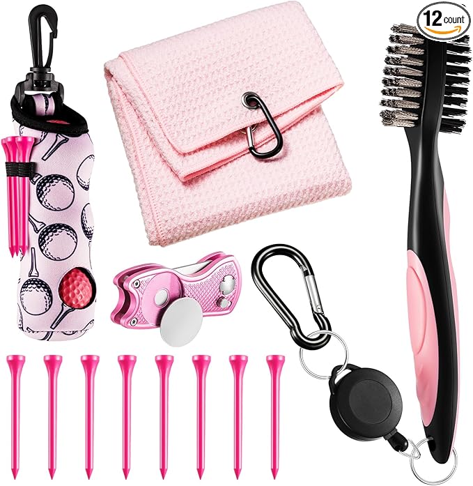 Liliful 12 Pcs Golf Accessories Kit, Include Golf Ball Bag with Hook Towel Tees Magnetic Ball Marker Divot Tool Cleaner Brush for Women Man Gifts