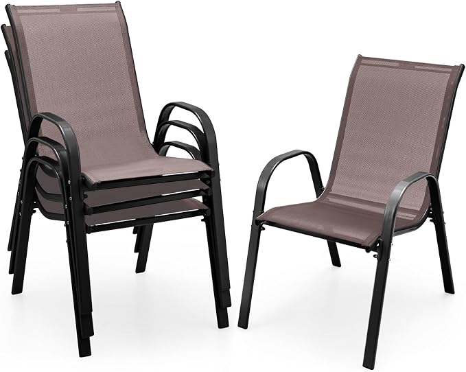 Giantex Patio Chairs Set of 4, Stackable Outdoor Dining Chairs by Giantex
