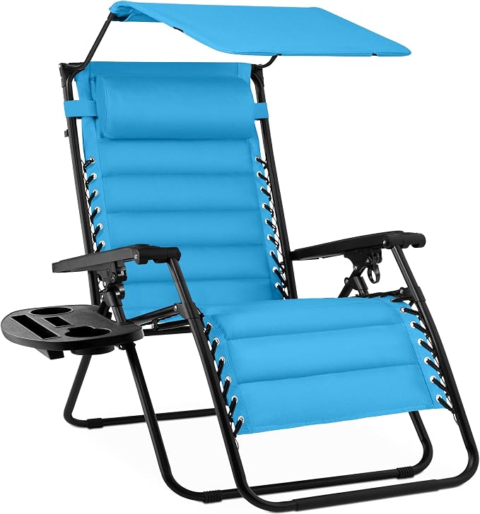Best Choice Products Oversized Padded Zero Gravity Chair w/Canopy Headrest Cup by BestChoiceProducts