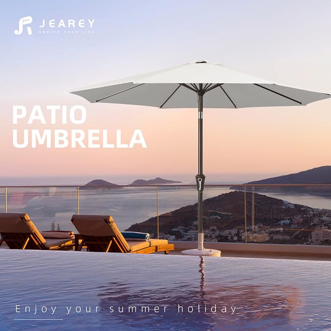 JEAREY 9FT Outdoor Patio Umbrella, Market Umbrella, Creamy-white | Outdoor - Image 7