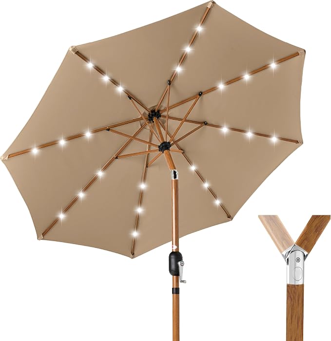 Best Choice Products 10ft Solar Market Patio Umbrella w/Woodgrain Pattern Pole by Unknown