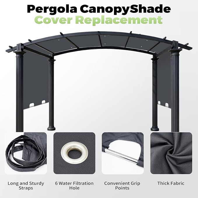 85x208 in Pergola Shade Cover for L-PG080PST Pergola | Cover Only, Light Gray - Image 6