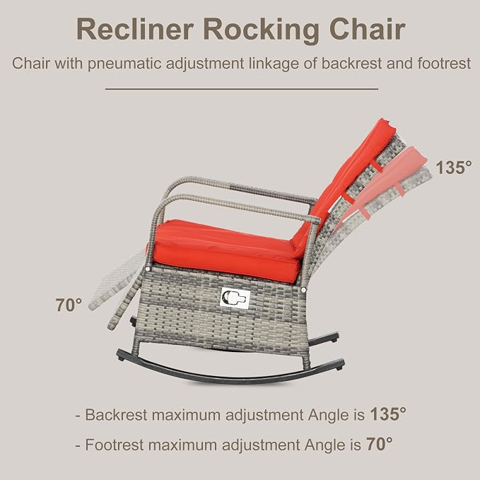Outsunny Wicker Outdoor Rocking Chair, Patio Recliner - Image 5