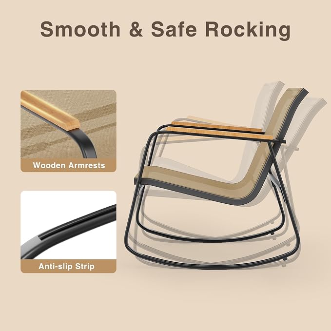 3-Piece Outdoor Rocking Bistro Set, Patio Set Textilene, Backyard and Poolside - Image 2