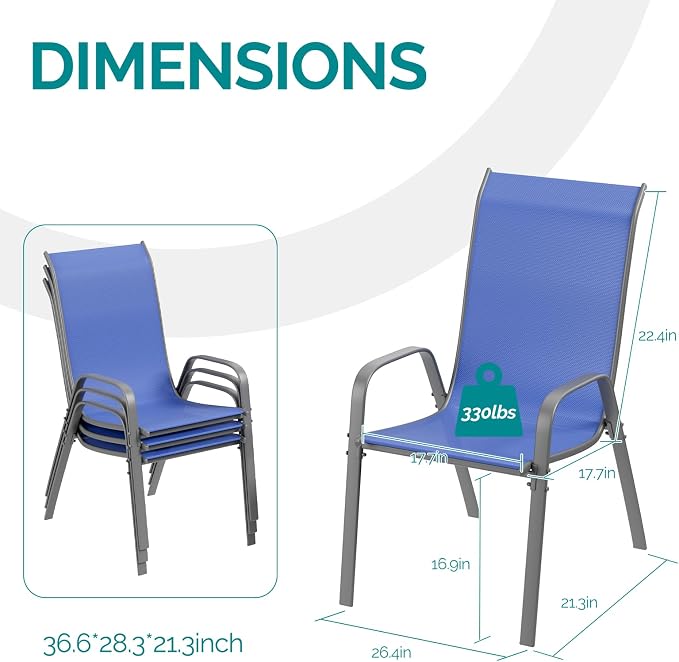 MAMIZO Patio Dining Chairs, Stackable Textilene Chair Set of 4, - Image 2