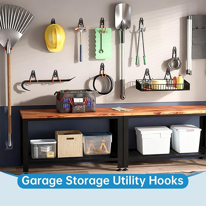 Garage Storage Utility Hooks，Garage Garden Tool Organizer，Steel Wall Mount Hooks, Garden Small U Hooks (4 Pack-Black)