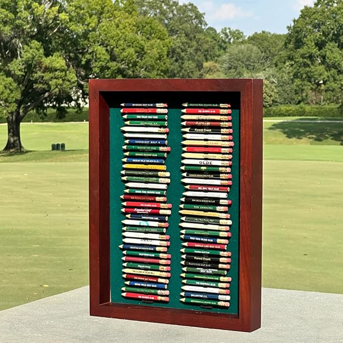 Eureka Golf Pencil Display Case | Holds 64 Round or Hexagonal Golf Pencils | Cherry Finish | Made in The USA