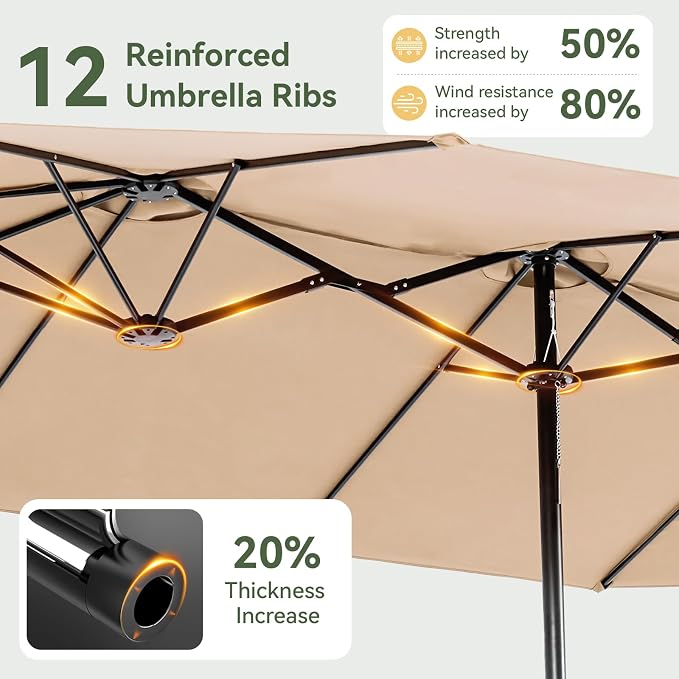 Aoxun 15ft Patio Umbrella with Base Included, Outdoor Double-Sided Rectangular - Image 7