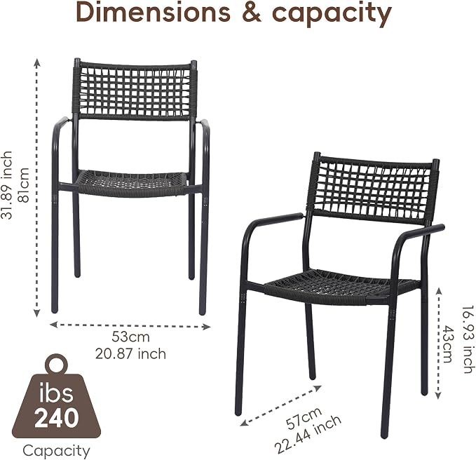Patio Chairs Set of 6, Stackable Outdoor Dining Chairs - Image 3
