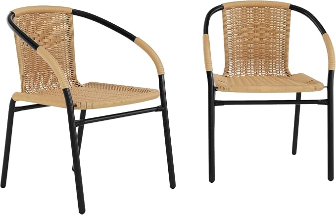 Flash Furniture Lila 2 Pack Beige Rattan Indoor-Outdoor Restaurant Stack Chair by FlashFurniture