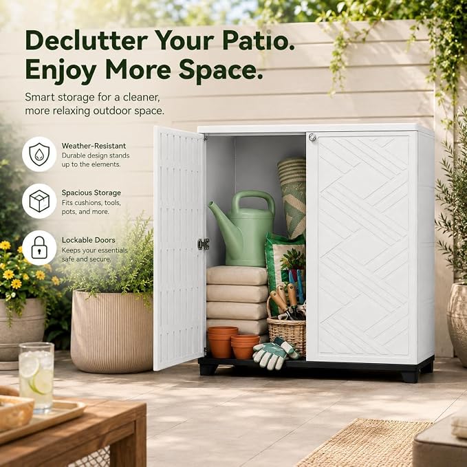 ADDOK Outdoor Storage Cabinet, 60 Gallon Waterproof Resin Patio Storage Cabinet - Image 7