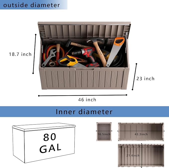 90 Gallon Waterproof Resin Deck Box, UV Resistant Outdoor Storage - Image 3