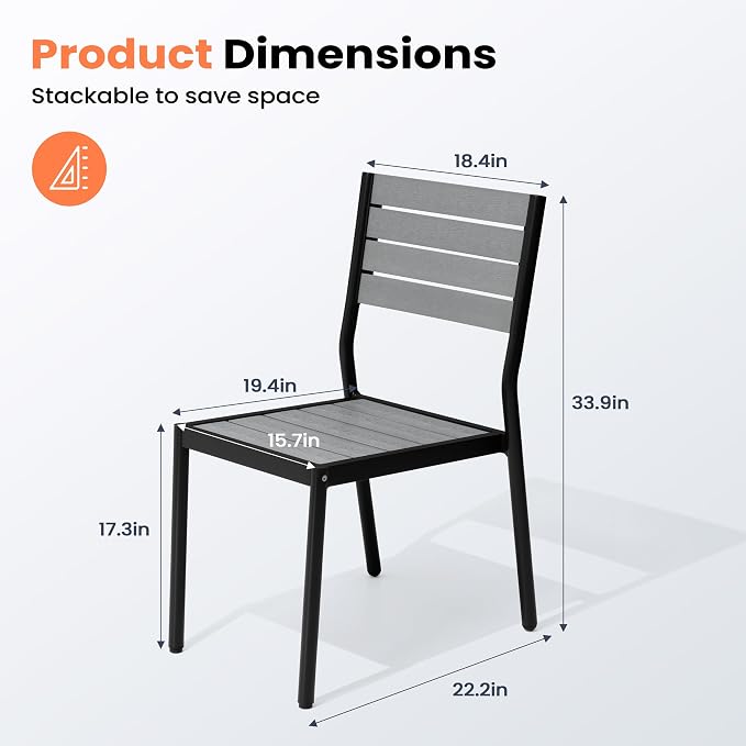 Pellebant Stackable Outdoor Patio Dining Chairs Set of 2 | Aluminum Armless - Image 3