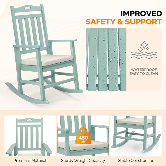 VINGLI Outdoor Rocking Chair, Wooden Rocking Chair - Image 4